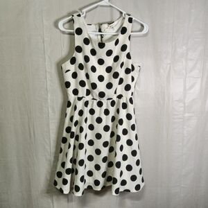 Point Polka Dot Fit and Flare Dress White Black Size M